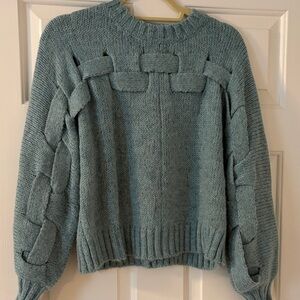Mystree Seafoam Green Braided-Detail Crewneck Sweater